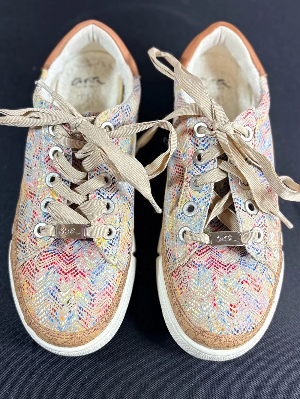 Ara Multi-Color Woven Platform Sneakers with Tan Accents